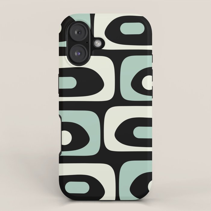 Long Piquet Mid Century Modern Minimalist Pattern Mint Black iPhone Case Gallery Image 1