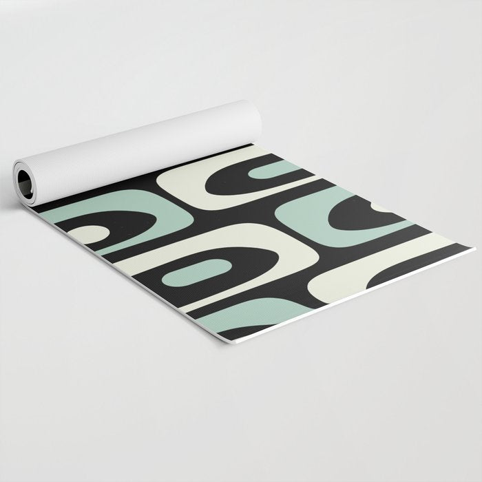 Long Piquet Mid Century Modern Minimalist Pattern Mint Black Yoga Mat Gallery Image 2