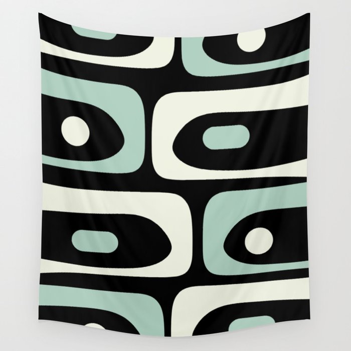 Long Piquet Mid Century Modern Minimalist Pattern Mint Black Wall Tapestry Gallery Image 4