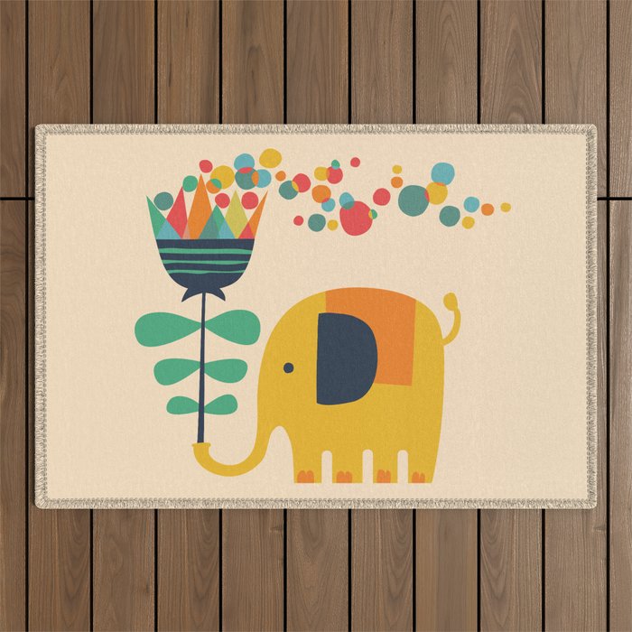 Elephant with giant flower Outdoor Rug Gallery Image 1