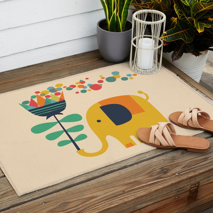 Elephant with giant flower Outdoor Rug Gallery Image 2