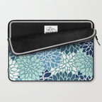 Dahlia Floral Blooms, Teal, Blue White Laptop Sleeve Gallery Image 2