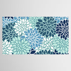 Dahlia Floral Blooms, Teal, Blue White Tablecloth Gallery Image 2