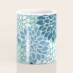 Dahlia Floral Blooms, Teal, Blue White Coffee Mug Gallery Image 4