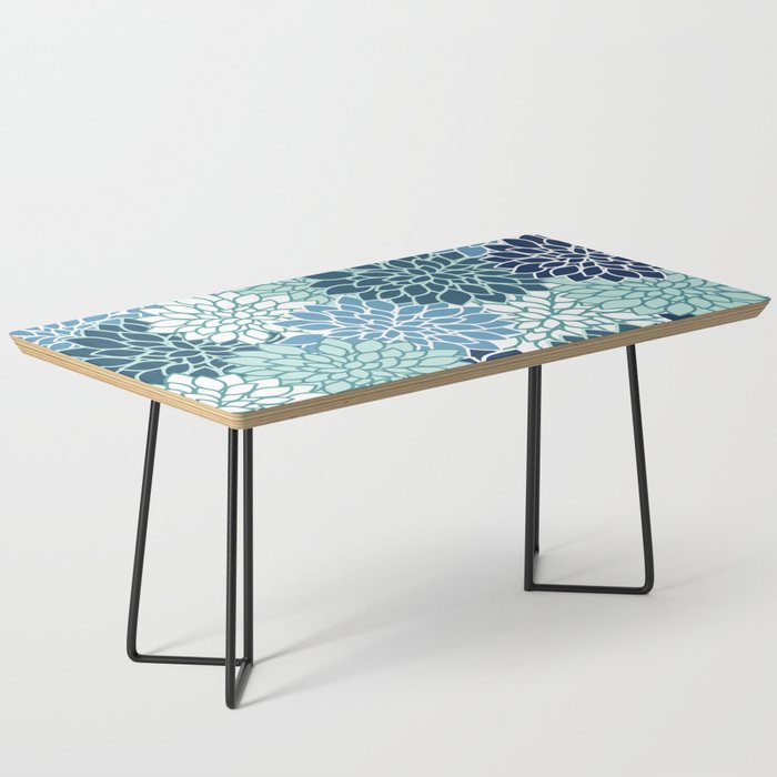 Dahlia Floral Blooms, Teal, Blue White Coffee Table Gallery Image 1