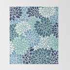 Dahlia Floral Blooms, Teal, Blue White Throw Blanket Gallery Image 2
