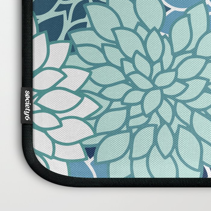 Dahlia Floral Blooms, Teal, Blue White Laptop Sleeve Gallery Image 3