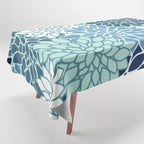 Dahlia Floral Blooms, Teal, Blue White Tablecloth Gallery Image 1