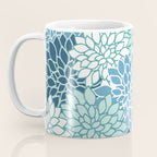 Dahlia Floral Blooms, Teal, Blue White Coffee Mug Gallery Image 3