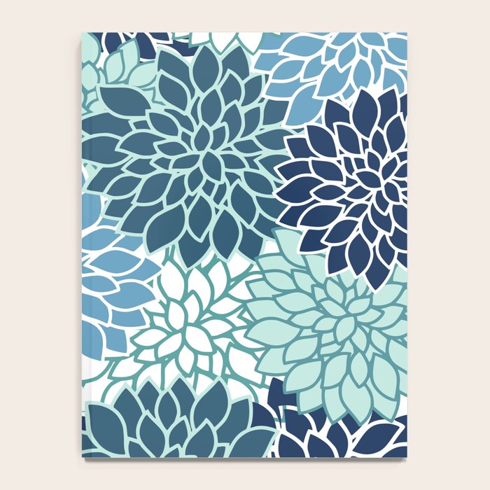 Dahlia Floral Blooms, Teal, Blue White Notebook Gallery Image 4