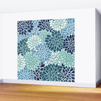Dahlia Floral Blooms, Teal, Blue White Wall Mural Gallery Image 2
