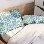 Dahlia Floral Blooms, Teal, Blue White Pillow Sham Gallery Image 2