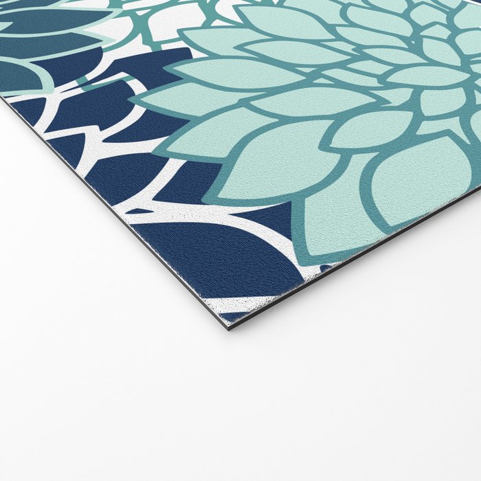 Dahlia Floral Blooms, Teal, Blue White Welcome Mat Gallery Image 2