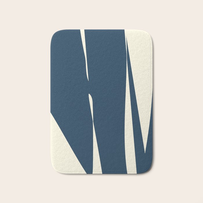 Minimalist Blue & Ivory Abstract Shapes Bath Mat Gallery Image 1