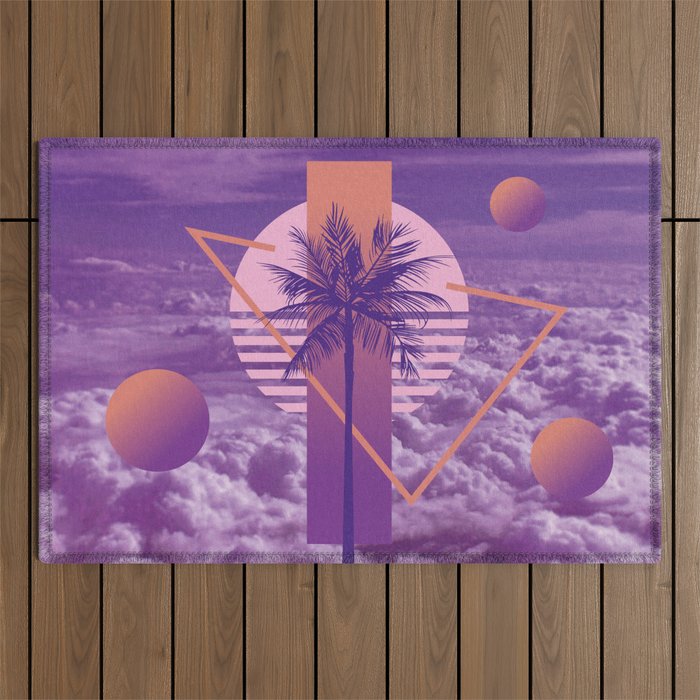 Vaporwave sky 4 / Palmtree / 80s / 90s / aesthetic Outdoor Rug Gallery Image 1