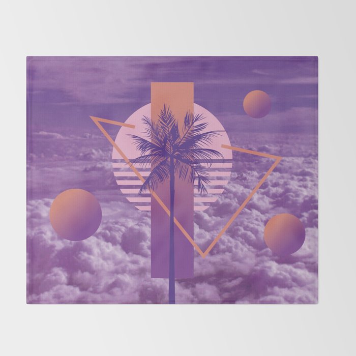 Vaporwave sky 4 / Palmtree / 80s / 90s / aesthetic Throw Blanket Gallery Image 2