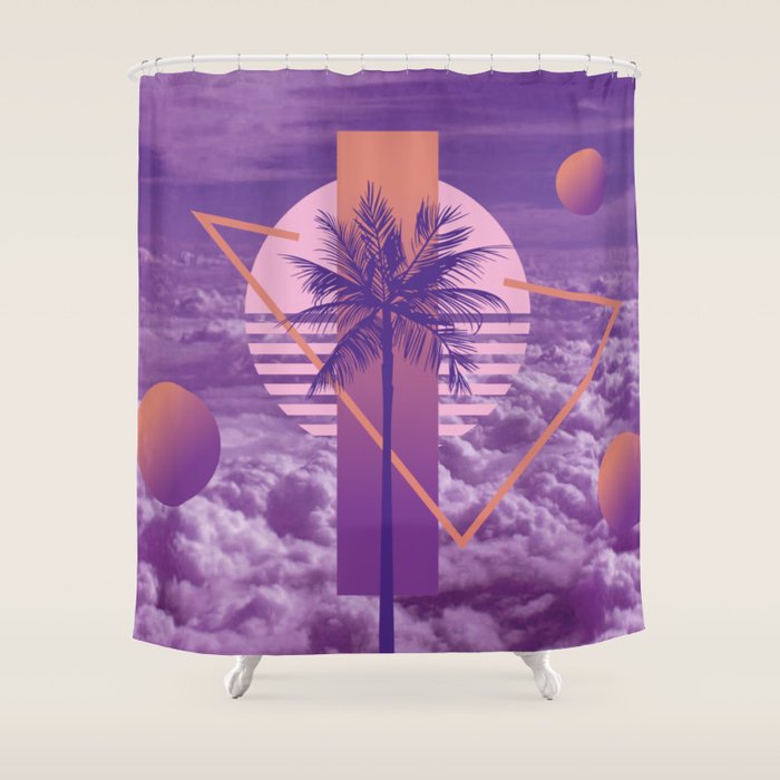 Vaporwave sky 4 / Palmtree / 80s / 90s / aesthetic Shower Curtain Gallery Image 1