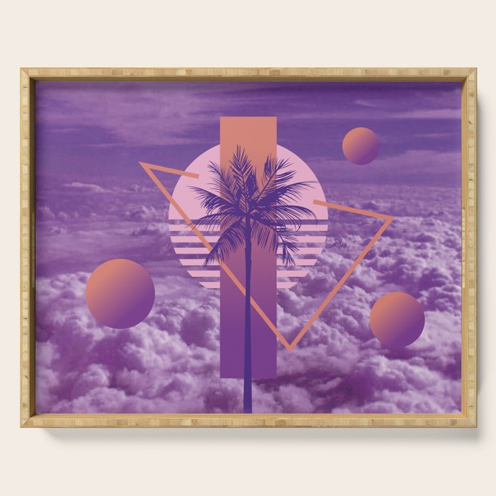 Vaporwave sky 4 / Palmtree / 80s / 90s / aesthetic Serving Tray Gallery Image 1