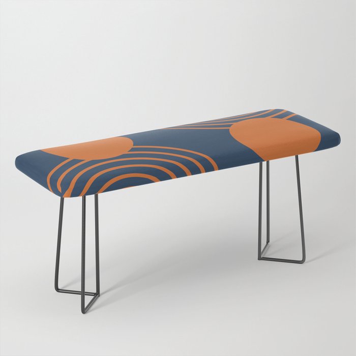 Mid Century Modern Geometric 186 in Navy Blue Orange Bench Gallery Image 1