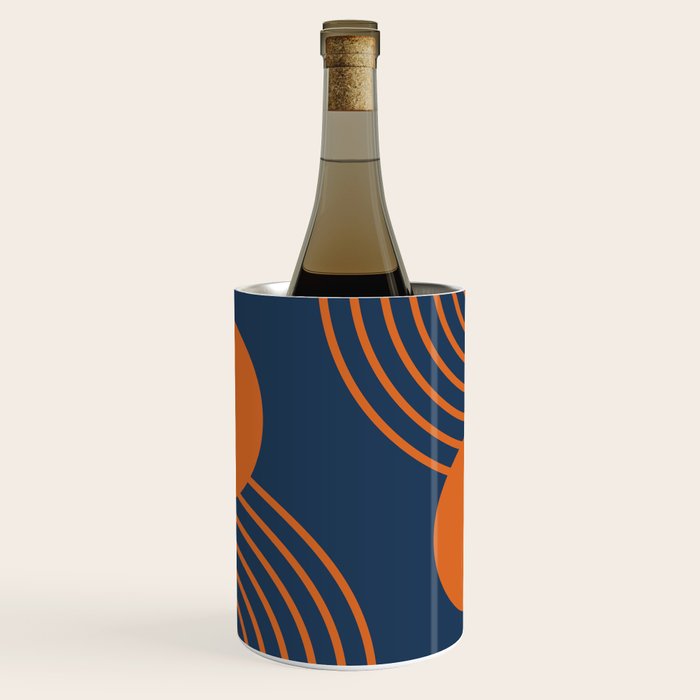 Mid Century Modern Geometric 186 in Navy Blue Orange Wine Chiller Gallery Image 1