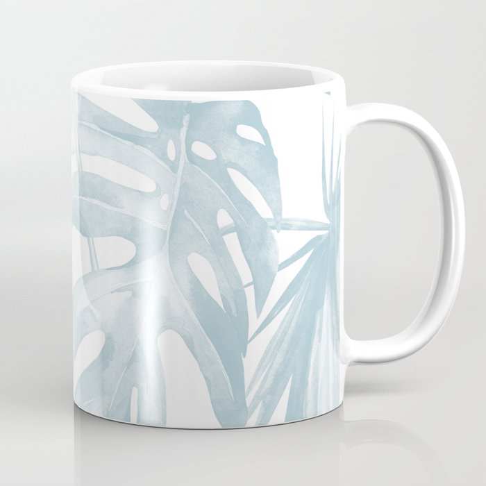 Blue Tropical Palm Leaves Print Coffee Mug Gallery Image 1