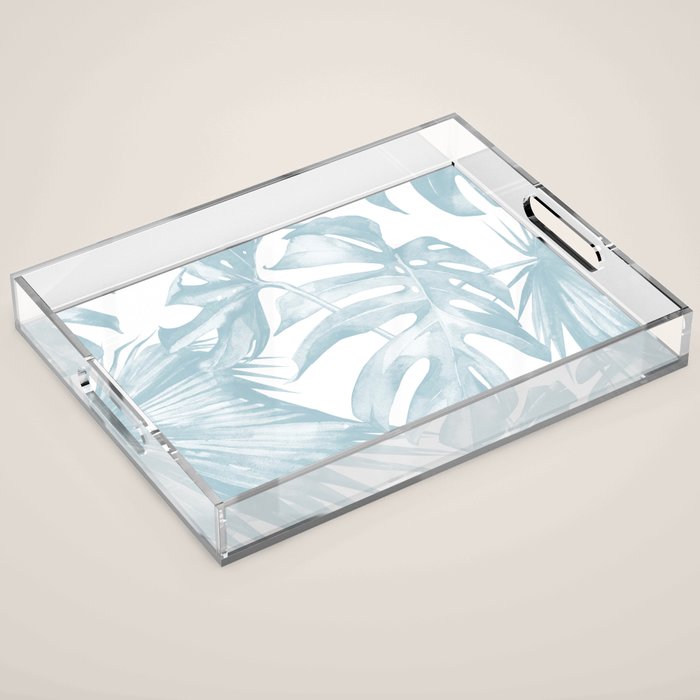 Blue Tropical Palm Leaves Print Acrylic Tray Gallery Image 1