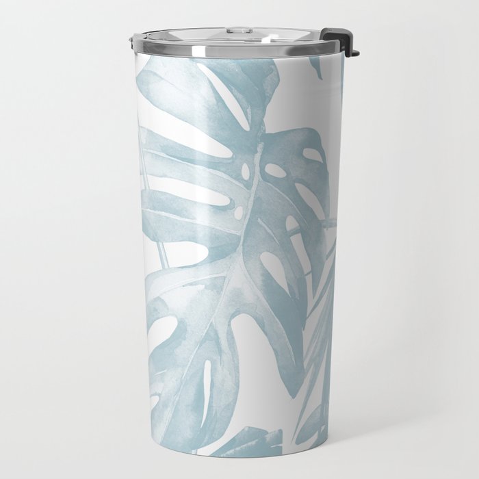 Blue Tropical Palm Leaves Print Travel Mug Gallery Image 2