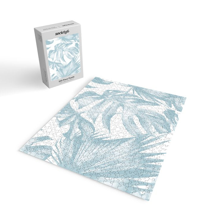 Blue Tropical Palm Leaves Print Jigsaw Puzzle Gallery Image 2