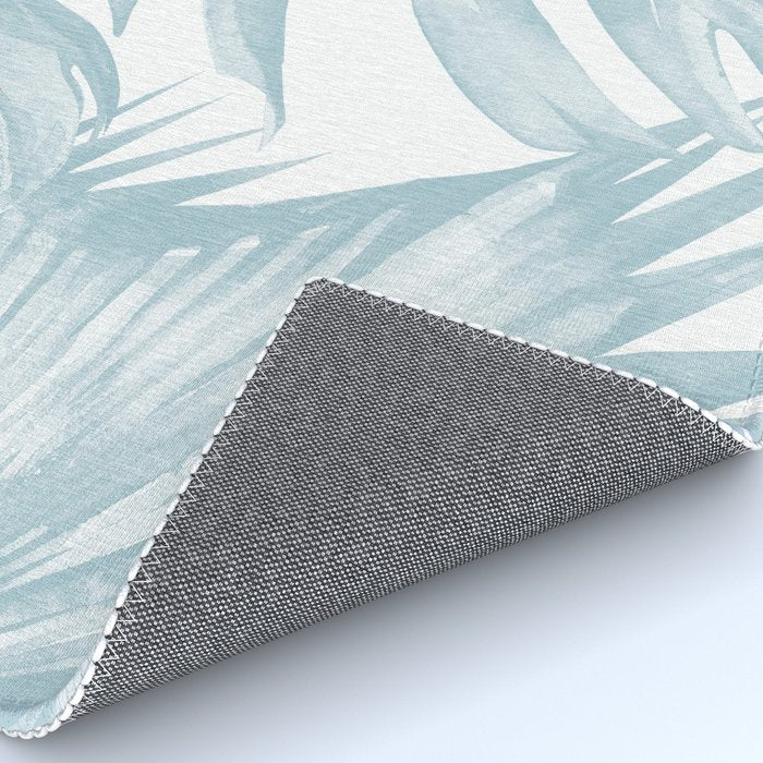 Blue Tropical Palm Leaves Print Rug Gallery Image 4