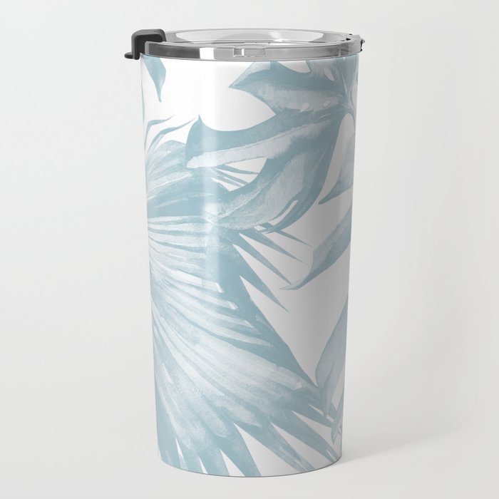 Blue Tropical Palm Leaves Print Travel Mug Gallery Image 3
