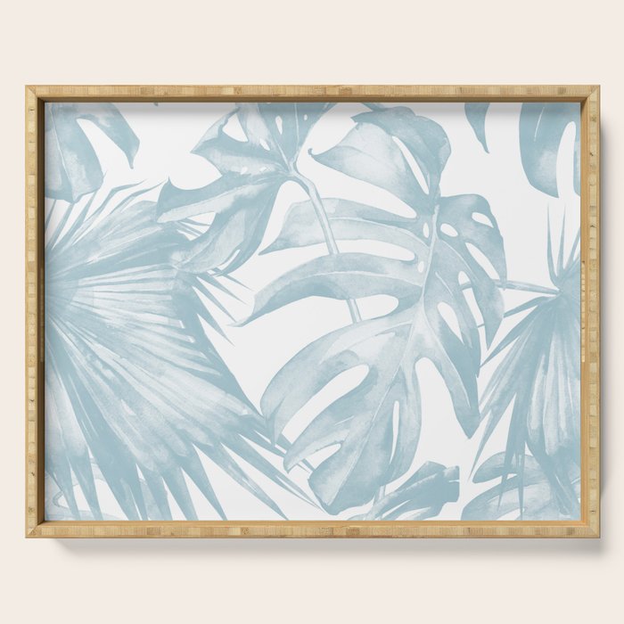 Blue Tropical Palm Leaves Print Serving Tray Gallery Image 1