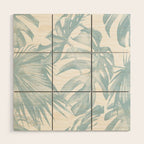 Blue Tropical Palm Leaves Print Wood Wall Art Gallery Image 1