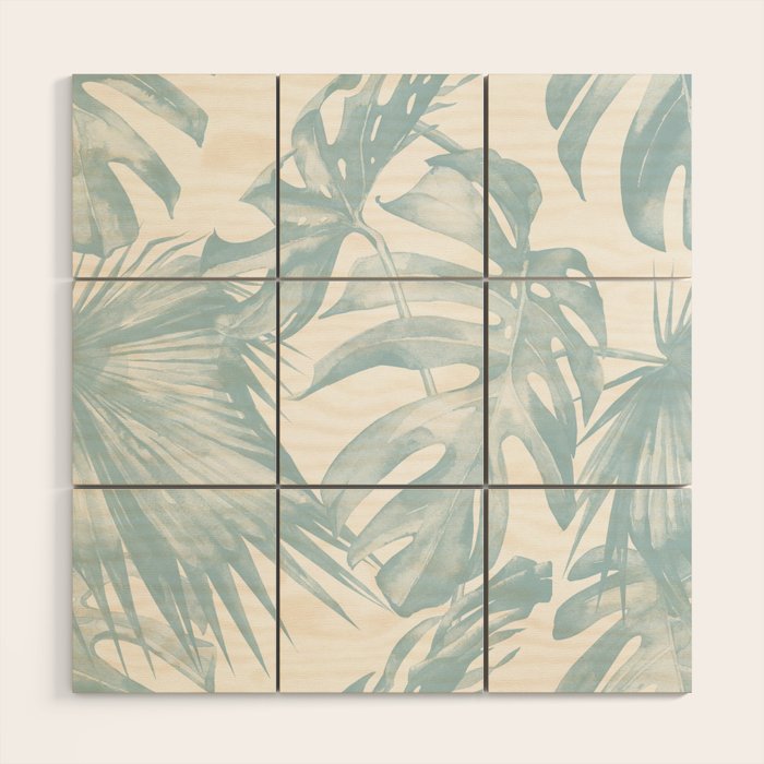 Blue Tropical Palm Leaves Print Wood Wall Art Gallery Image 1