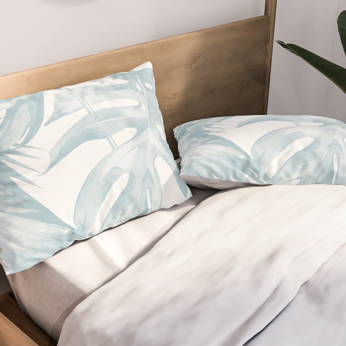 Blue Tropical Palm Leaves Print Pillow Sham Gallery Image 2