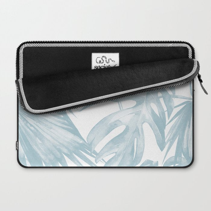 Blue Tropical Palm Leaves Print Laptop Sleeve Gallery Image 2