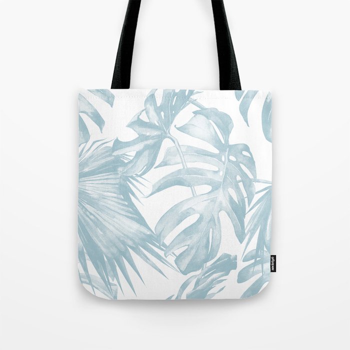 Blue Tropical Palm Leaves Print Tote Bag Gallery Image 1
