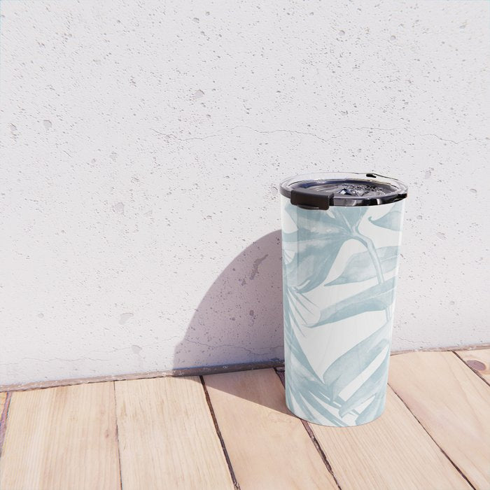 Blue Tropical Palm Leaves Print Travel Mug Gallery Image 4