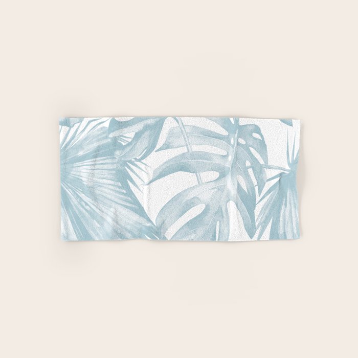 Blue Tropical Palm Leaves Print Bath Towel Gallery Image 1