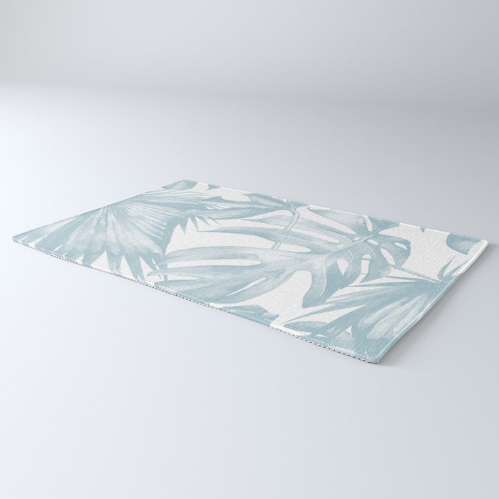 Blue Tropical Palm Leaves Print Rug Gallery Image 3