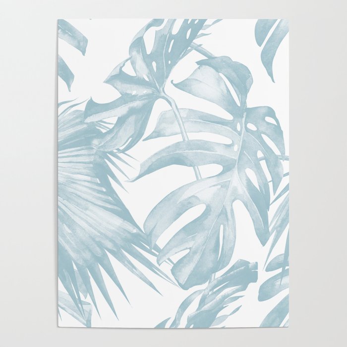 Blue Tropical Palm Leaves Print Poster Gallery Image 1