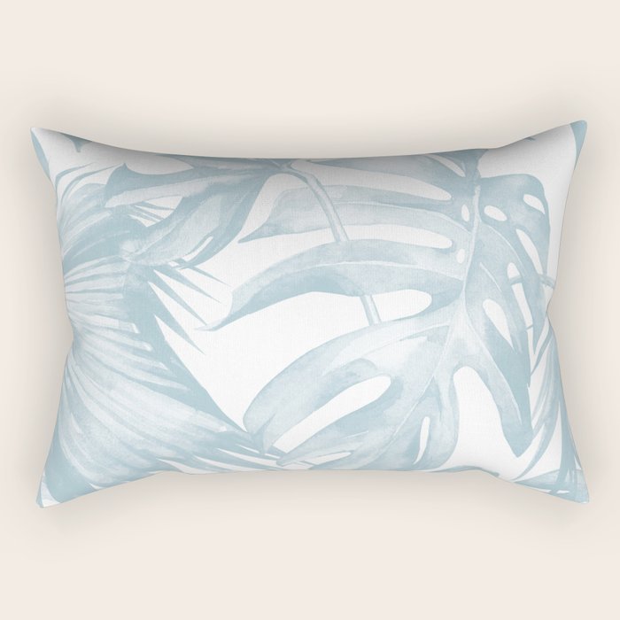 Blue Tropical Palm Leaves Print Rectangular Pillow Gallery Image 1