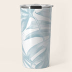 Blue Tropical Palm Leaves Print Travel Mug Gallery Image 1