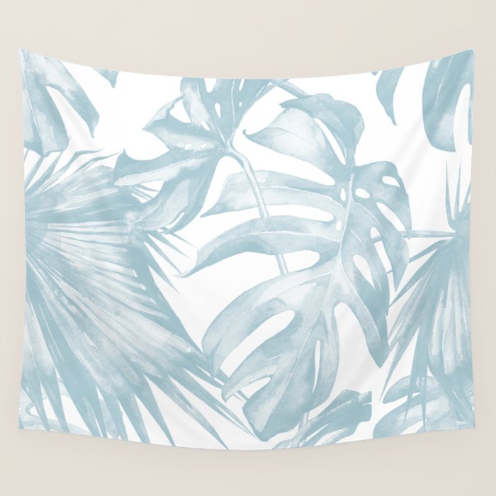 Blue Tropical Palm Leaves Print Wall Tapestry Gallery Image 4