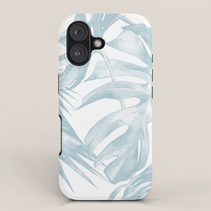 Blue Tropical Palm Leaves Print iPhone Case Gallery Image 1