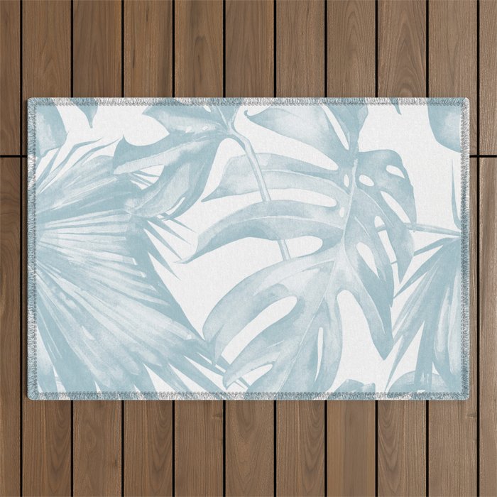 Blue Tropical Palm Leaves Print Outdoor Rug Gallery Image 1
