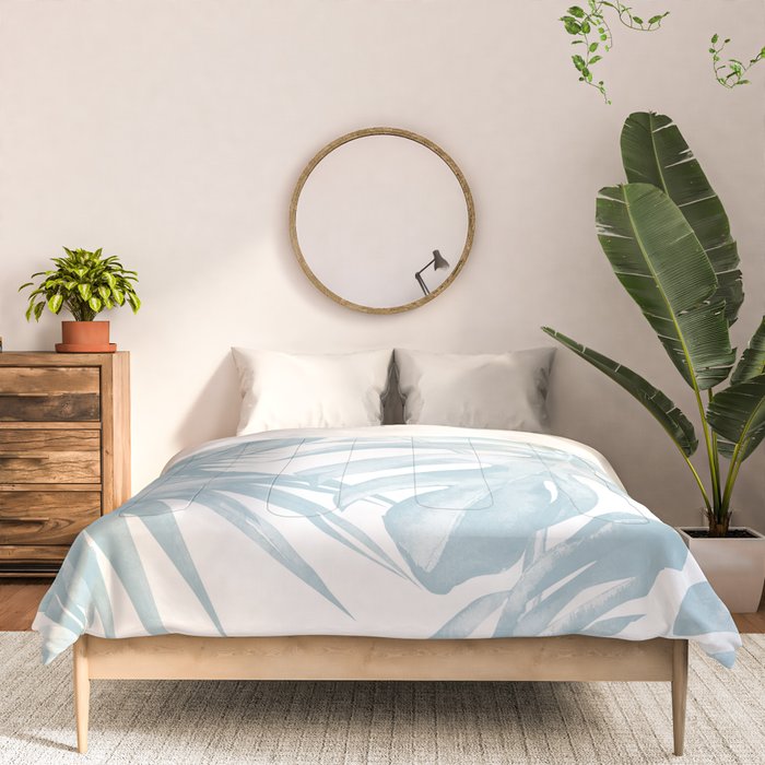 Blue Tropical Palm Leaves Print Comforter Gallery Image 3