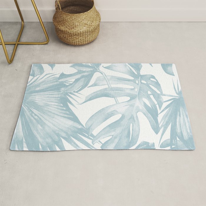 Blue Tropical Palm Leaves Print Rug Gallery Image 1
