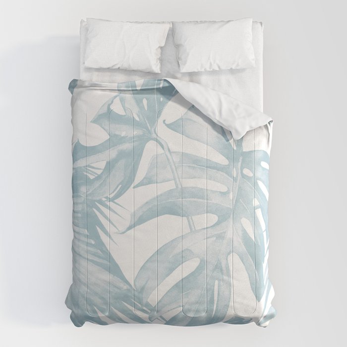 Blue Tropical Palm Leaves Print Comforter Gallery Image 6