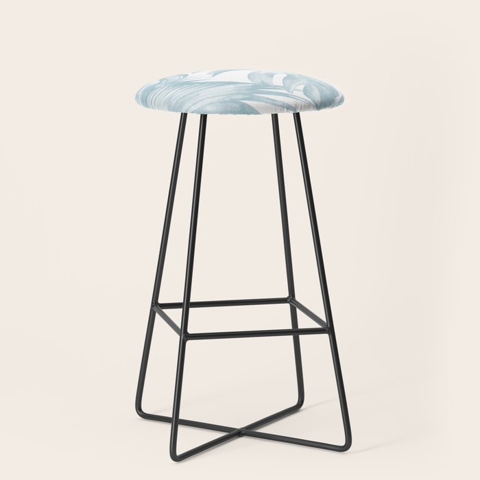 Blue Tropical Palm Leaves Print Stool Gallery Image 1
