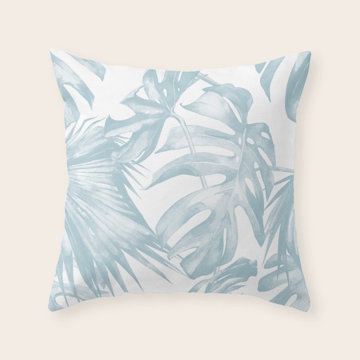 Blue Tropical Palm Leaves Print Throw Pillow Gallery Image 6